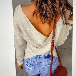 Cream Crisscross Wrap Sweater Cozy Plus Size 2XL